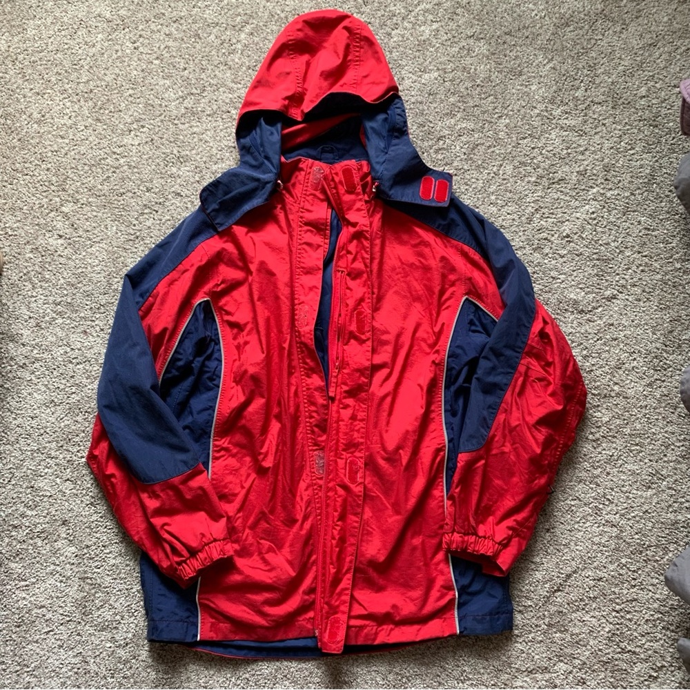 Lands’ End Women’s Squall Waterproof Insulated  Hooded Jacket Red/Blue Size XL